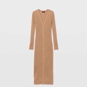 Club Monaco Tan Ribbed Cardigan Dress